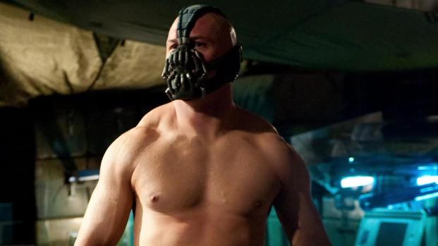 Image of: Tom Hardy as Bane in The Dark Knight Rises - big, bulky, and muscular.